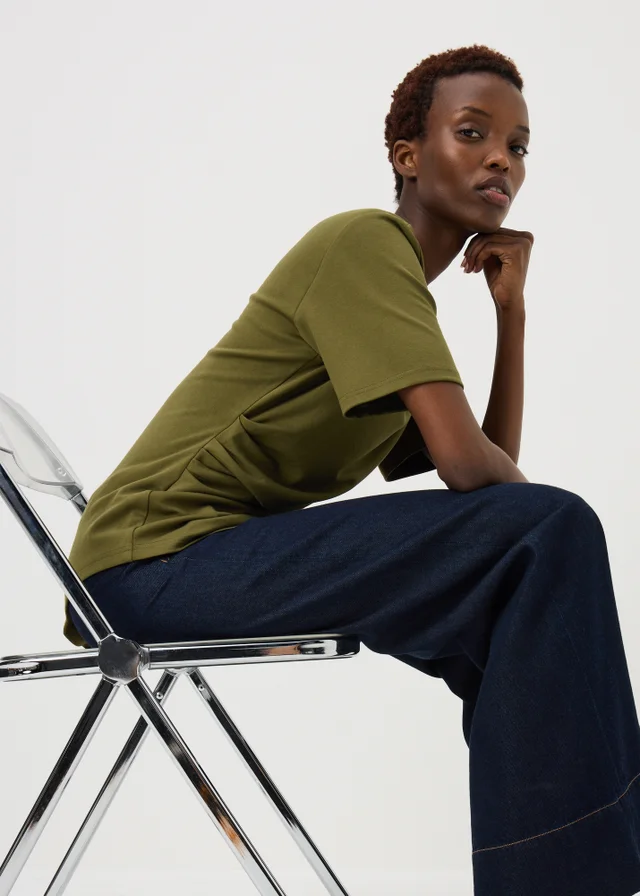 Khaki Asymmetric Drape T-Shirt