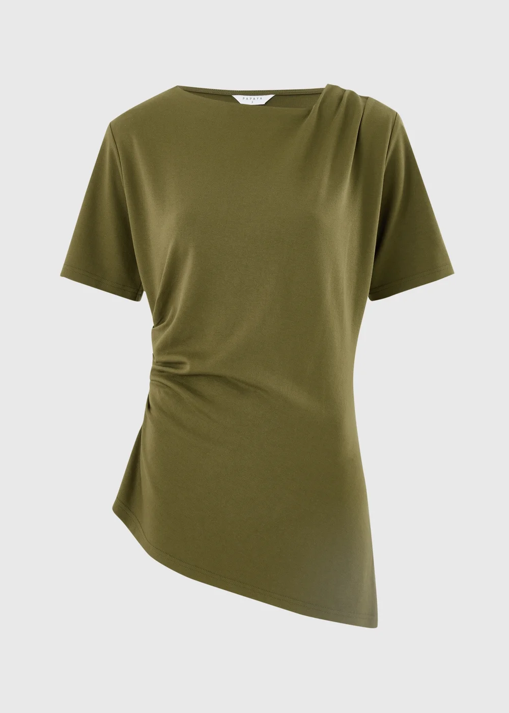 Khaki Asymmetric Drape T-Shirt - 8 Image 2