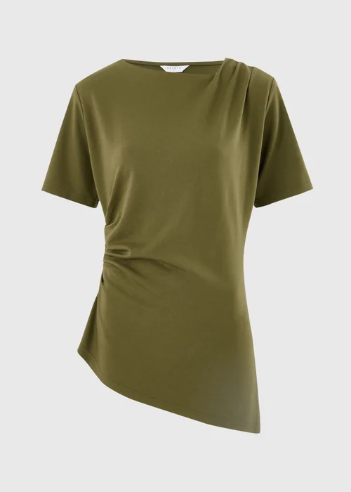Khaki Asymmetric Drape T-Shirt - 8 Image 2