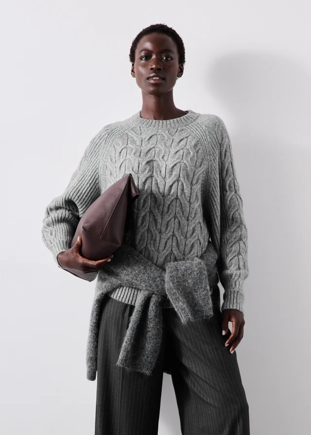 Grey Marl Cable Knitted Jumper