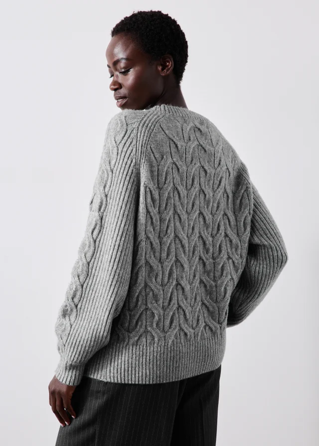 Grey Marl Cable Knitted Jumper