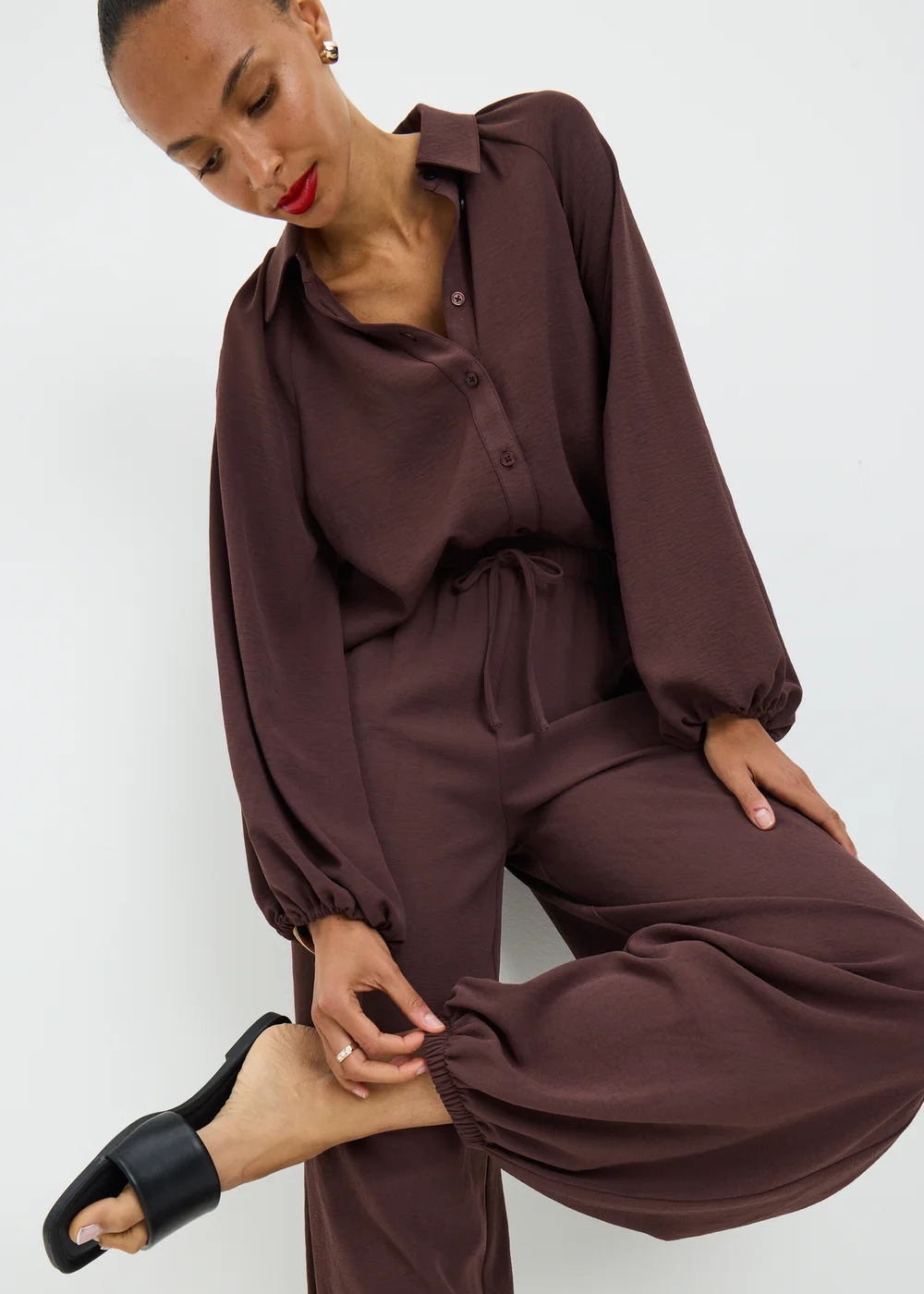 Brown Balloon Harem Co Ord Trousers - 14 Image 1