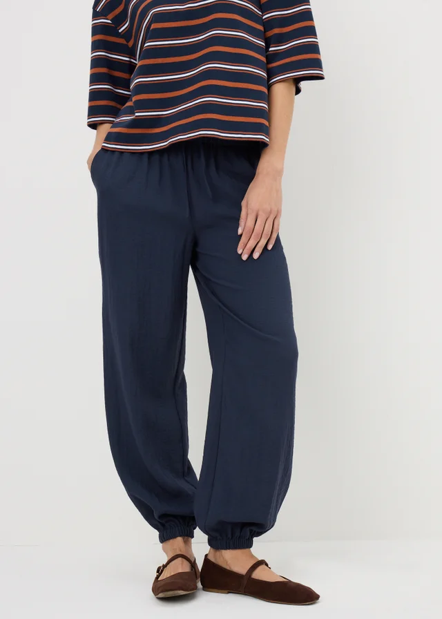 Navy Woven Cuffed Co Ord Trousers