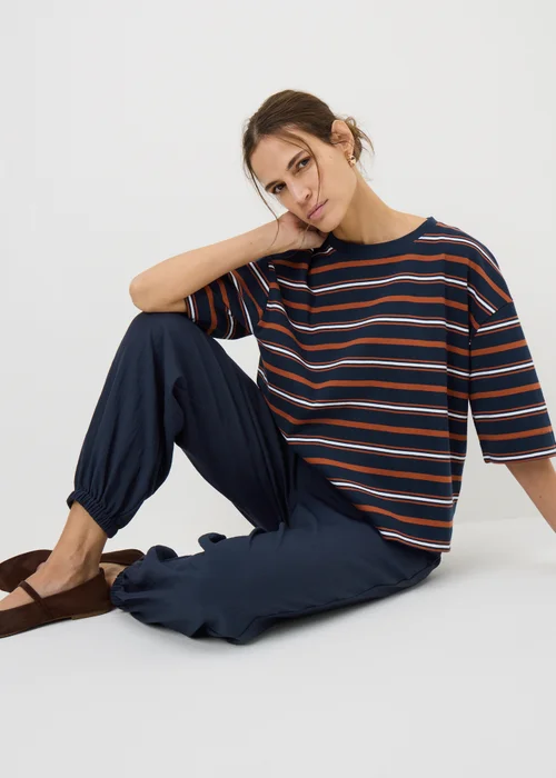 Navy Woven Cuffed Co Ord Trousers - 12 Image 1