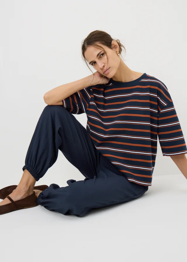 Navy Woven Cuffed Co Ord Trousers