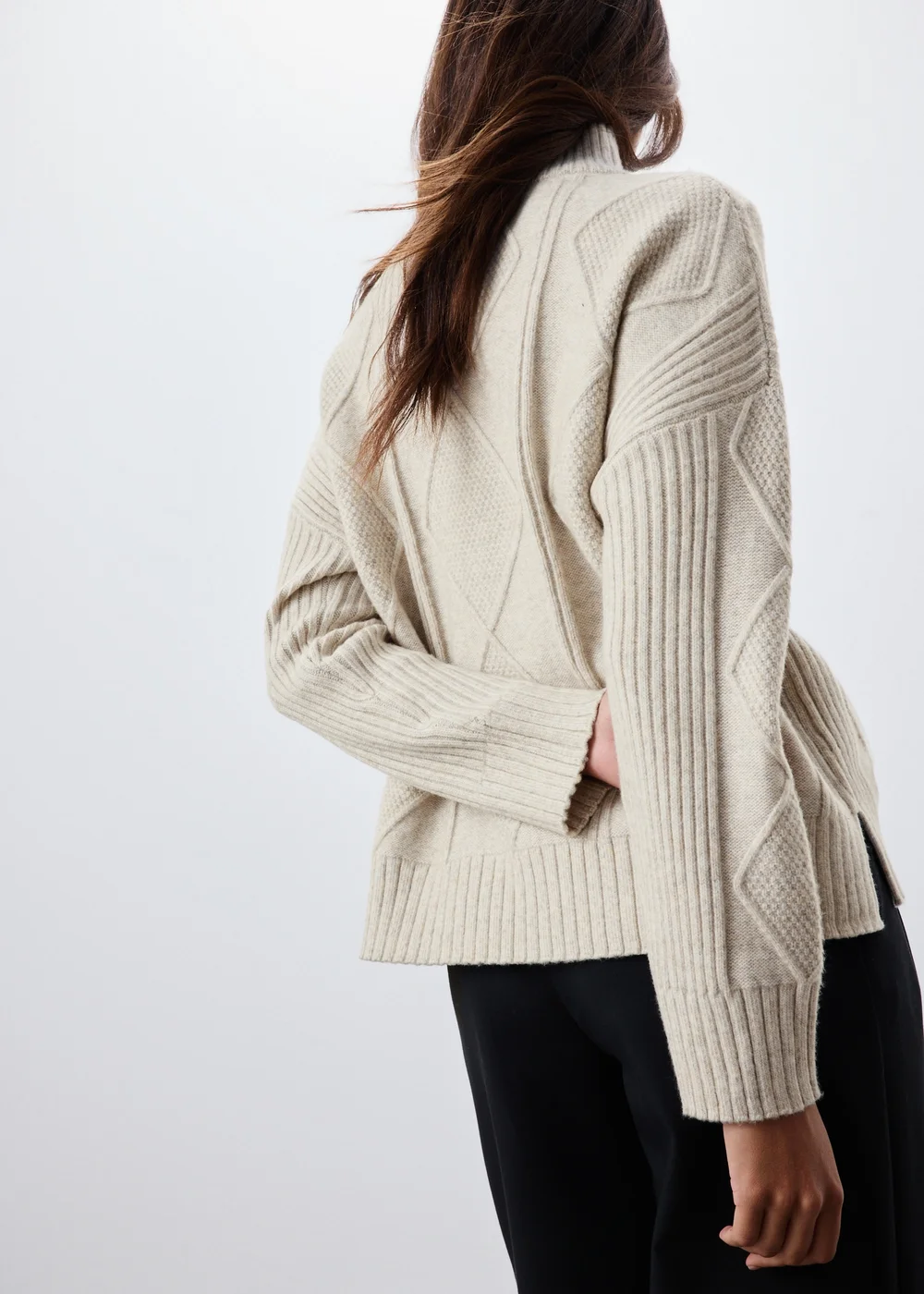 Oatmeal Quarter Zip Cable Knit Jumper - S Image 2