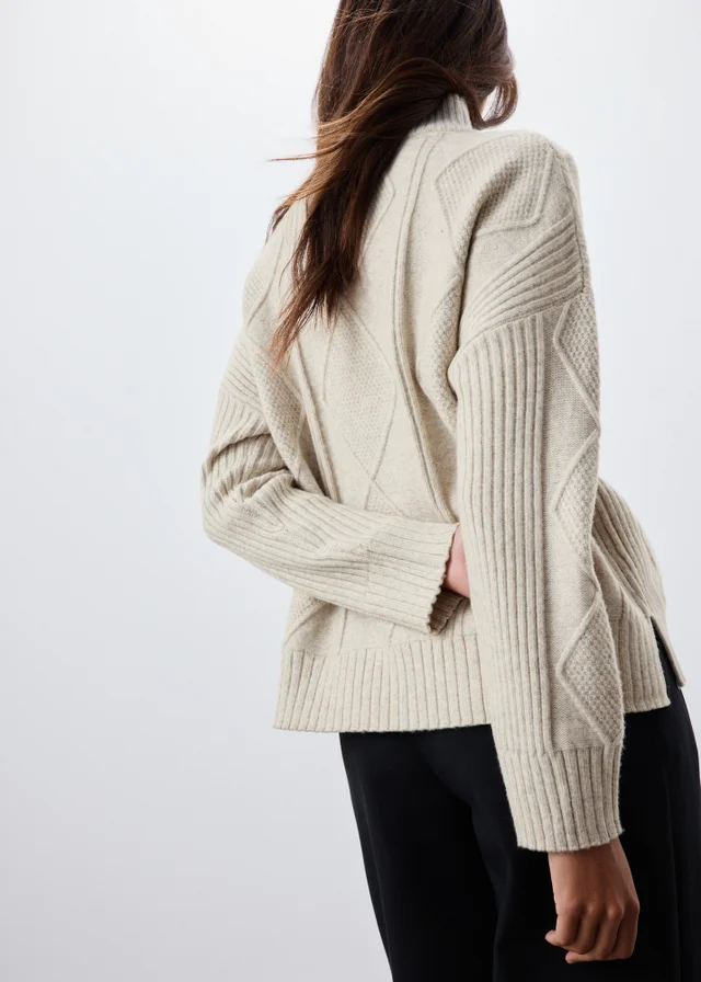 Oatmeal Quarter Zip Cable Knit Jumper