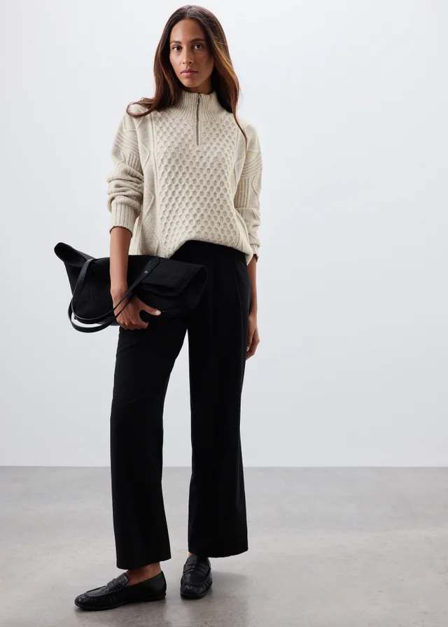 Oatmeal Quarter Zip Cable Knit Jumper