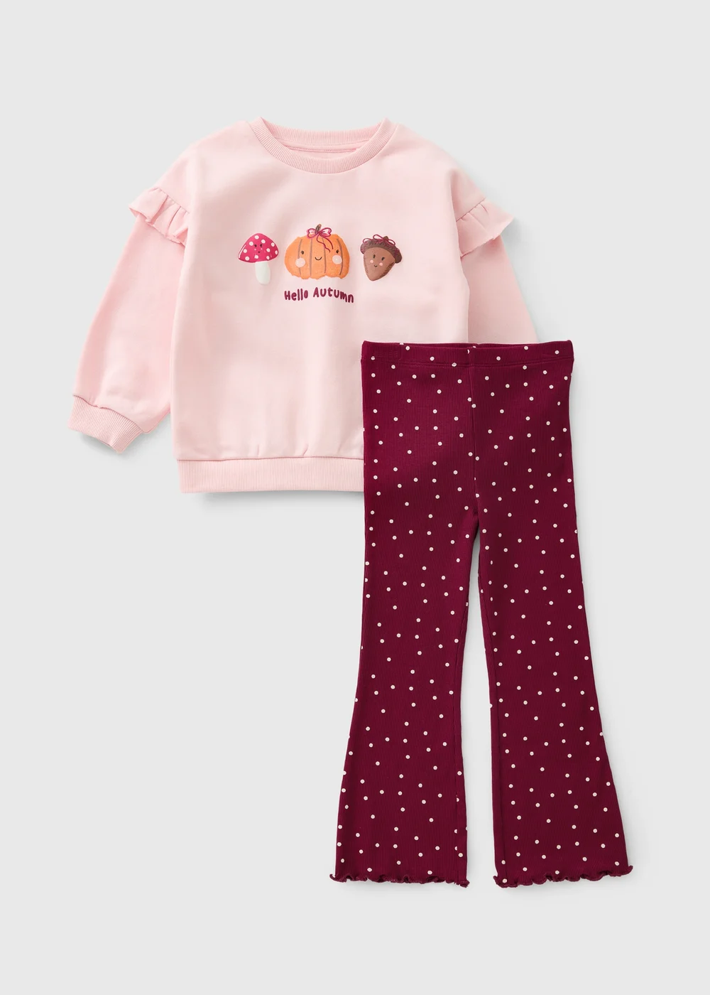 Girls Pink Pumpkin Sweatshirt & Flared Legging Set (1-8yrs) - 5-6 Yrs Image 1