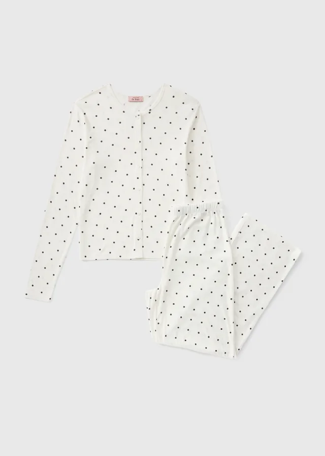 Cream Polka Dot Pointelle Cardigan Pyjama Set