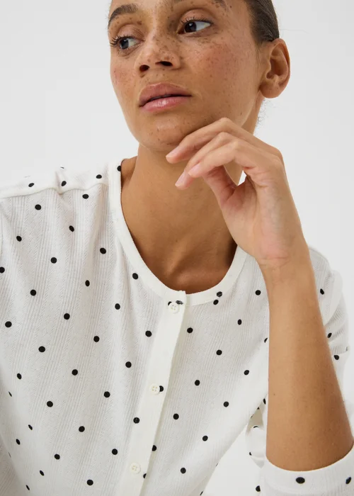Cream Polka Dot Pointelle Cardigan Pyjama Set - XS Image 1