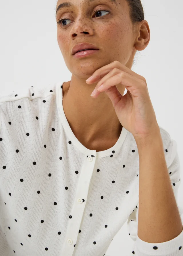 Cream Polka Dot Pointelle Cardigan Pyjama Set