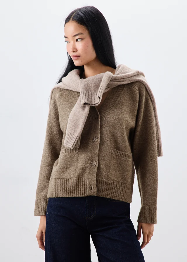 Taupe Button Thru Knitted Cardigan