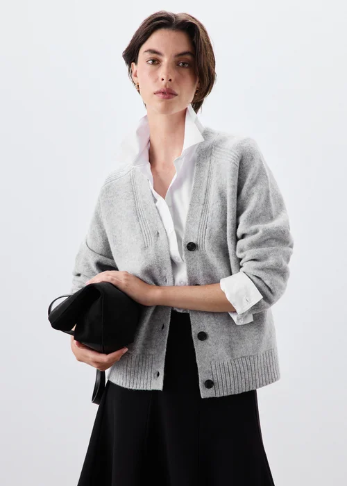 Grey Button Through Boyfriend Cardigan - XS Image 1