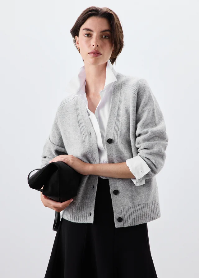 Grey Button Through Boyfriend Cardigan