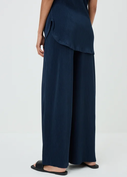 Navy Plisse Wide Leg Co Ord Trousers - 8/L29 Image 2