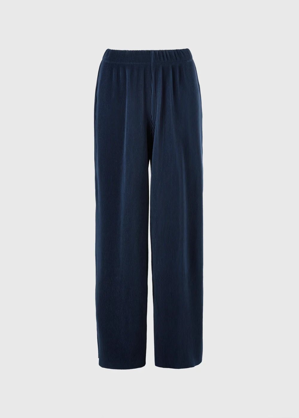 Navy Plisse Wide Leg Co Ord Trousers - 8/L29 Image 4