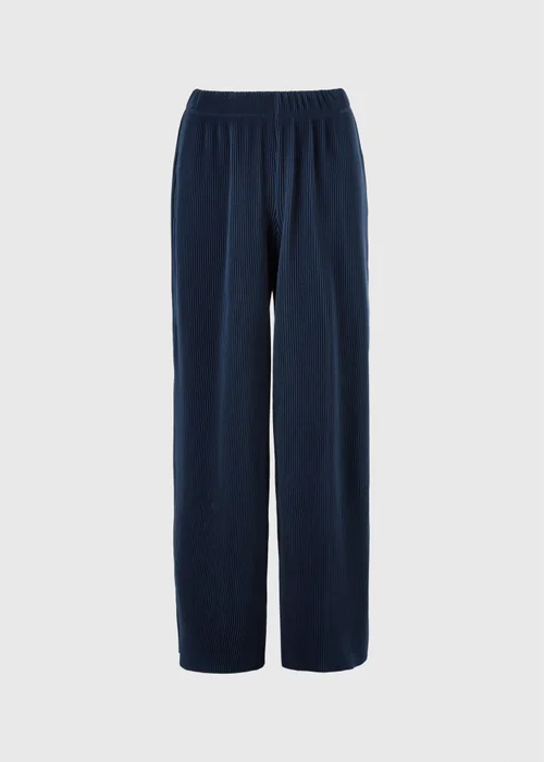 Navy Plisse Wide Leg Co Ord Trousers - 8/L29 Image 4