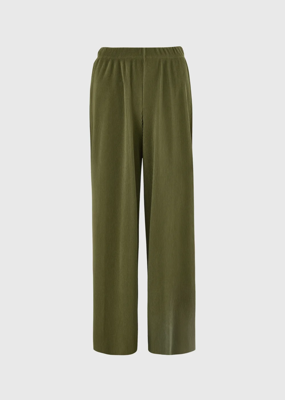 Olive Plisse Wide Leg Co Ord Trousers - 12/L29 Image 1