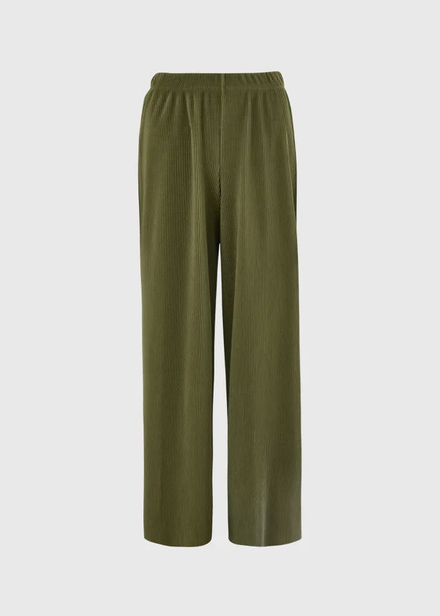 Olive Plisse Wide Leg Co Ord Trousers