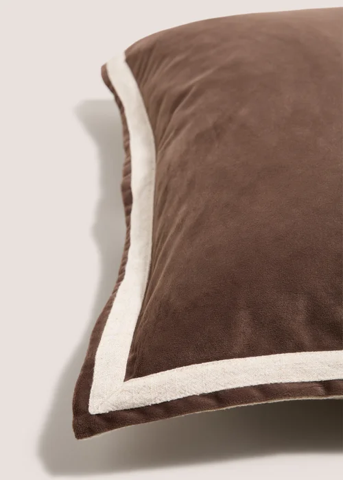 Brown Velvet Oxford Edge Cushion Image 2