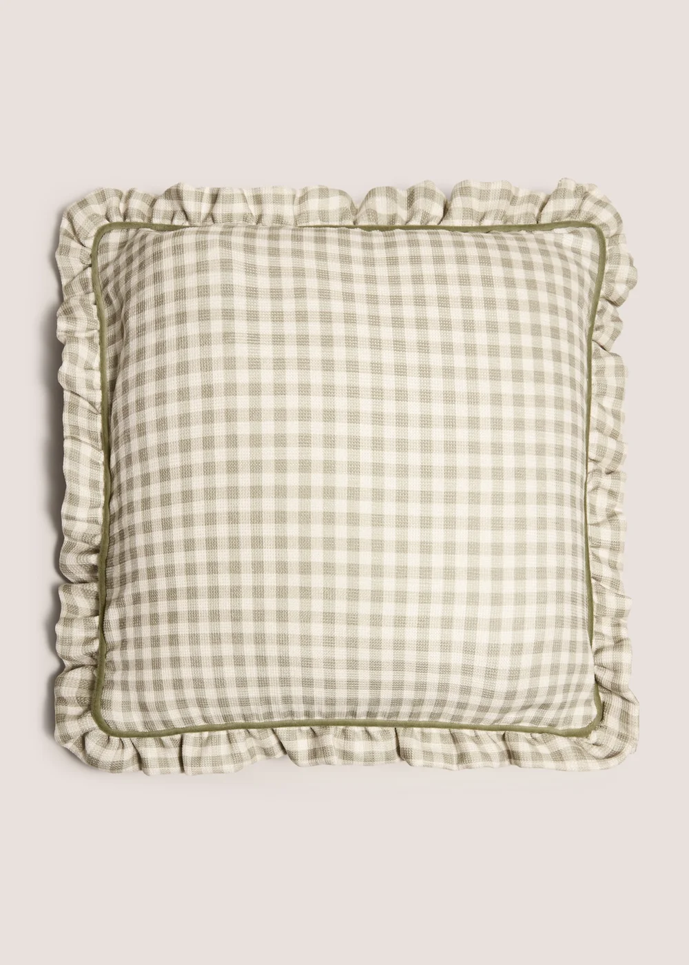 Green Gingham Frilled Cushion Image 1