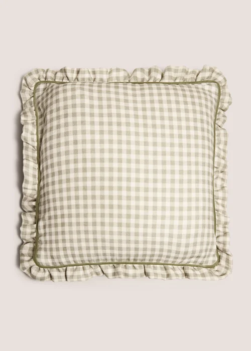 Green Gingham Frilled Cushion Image 1