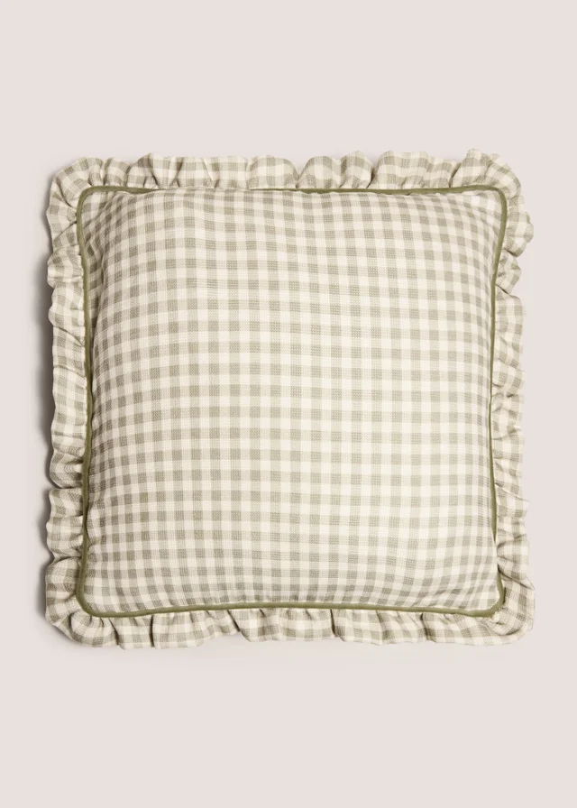 Green Gingham Frilled Cushion