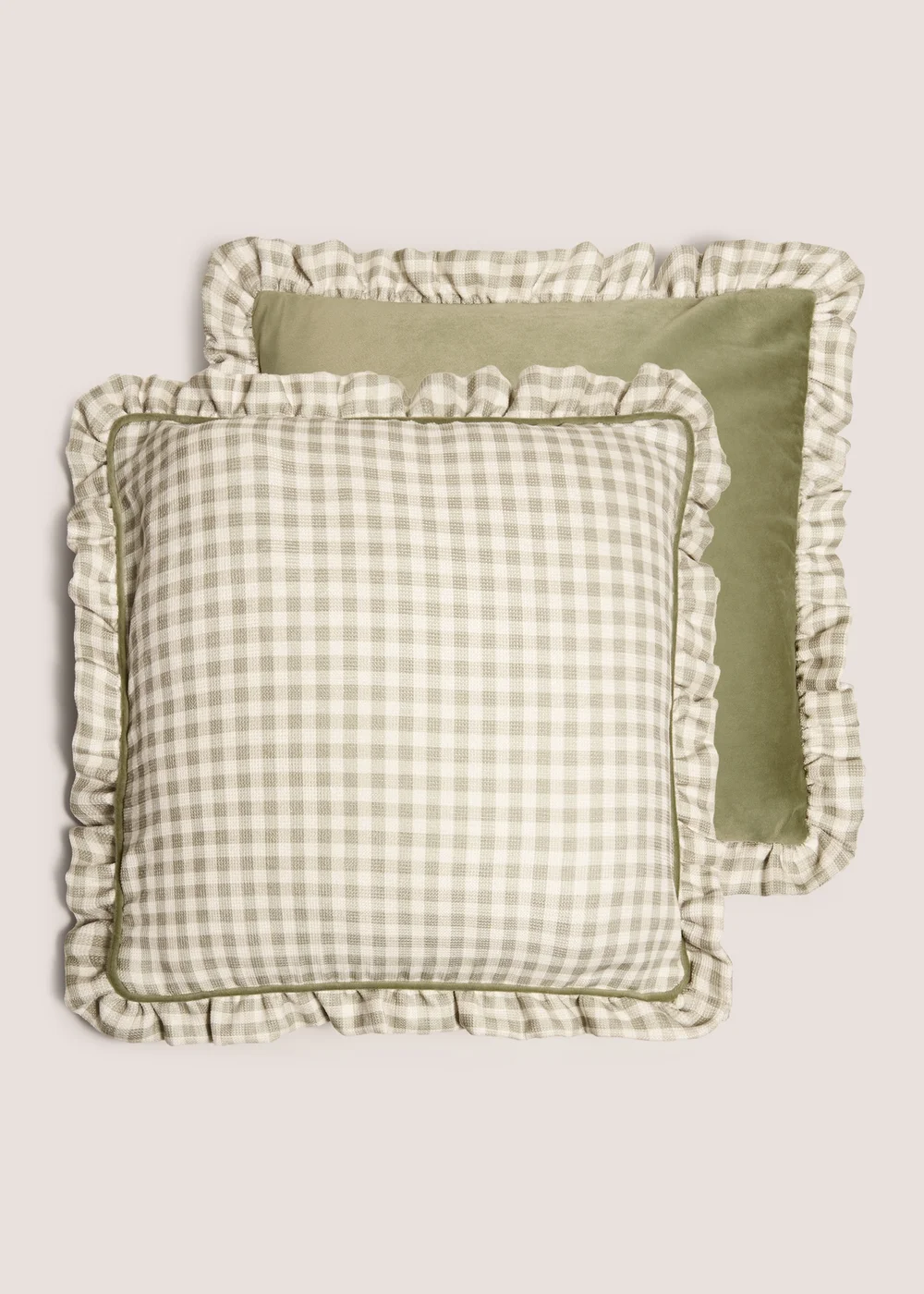 Green Gingham Frilled Cushion Image 2