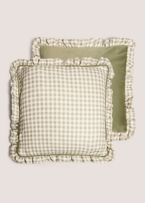 Green Gingham Frilled Cushion Image 2