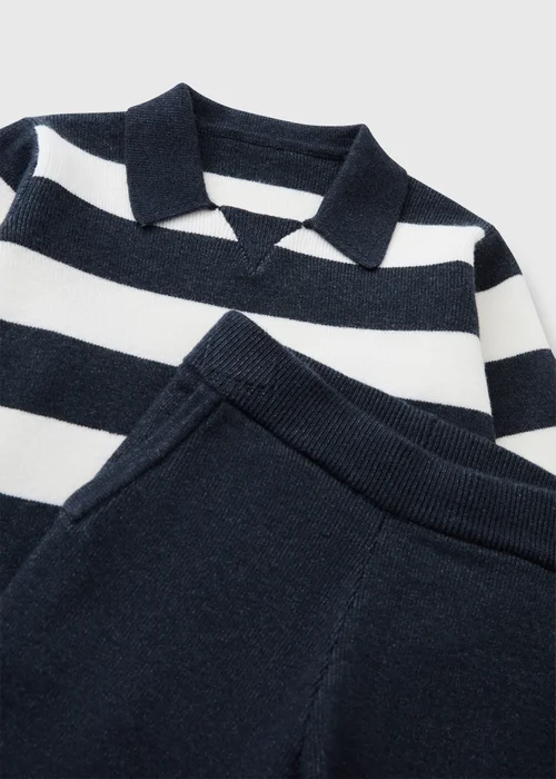 Boys Navy/Cream Stripe Knitted Crew Neck Polo & Jogger Set (1-8yrs) - 1-1.5 Yrs Image 2
