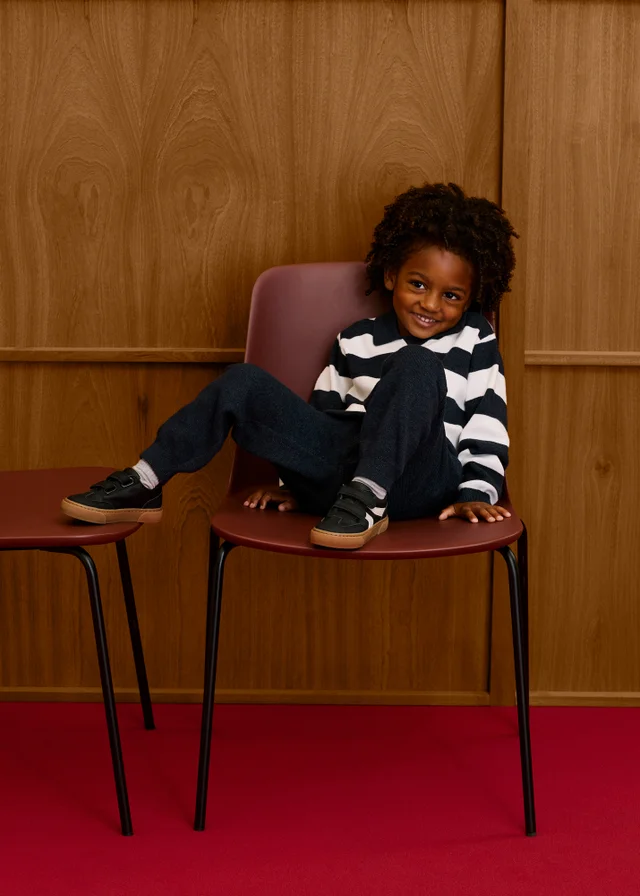 Boys Navy/Cream Stripe Knitted Crew Neck Polo & Jogger Set (1-8yrs)