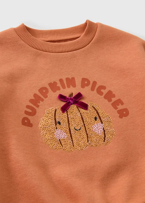 Girls Orange Pumpkin Picker Sweatshirt (1-8yrs) - 1-1.5 Yrs Image 2
