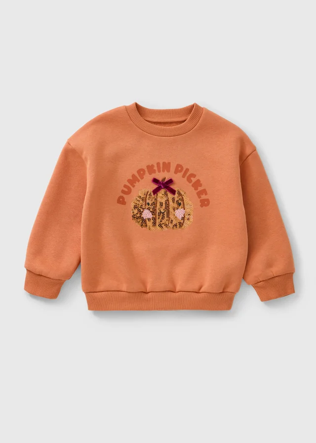 Girls Orange Pumpkin Picker Sweatshirt (1-8yrs)