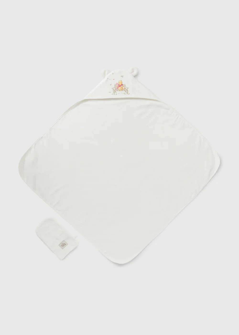 Disney Winnie The Pooh Cream Hooded Baby Towel & Wash Mitt Set - One Size Image 2