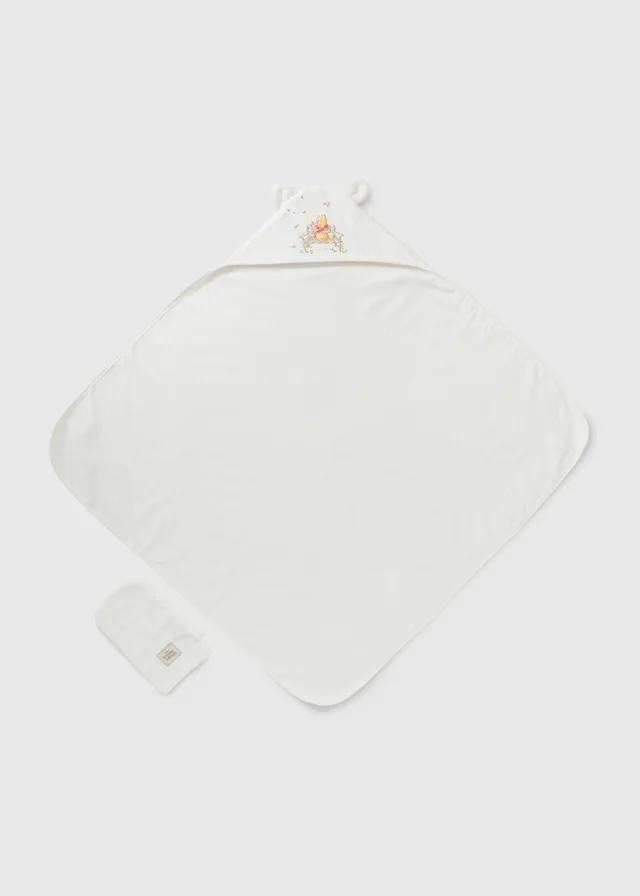 Disney Winnie The Pooh Cream Hooded Baby Towel & Wash Mitt Set