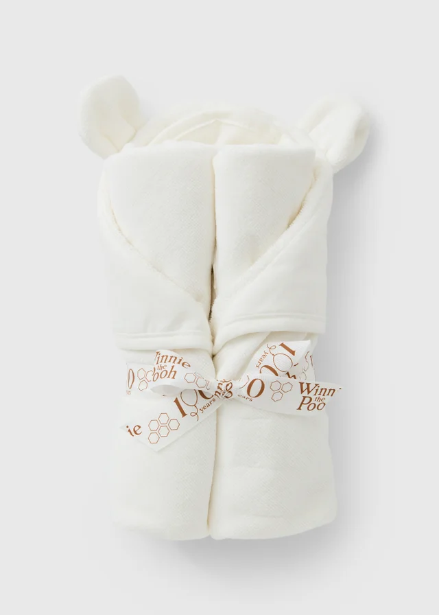 Disney Winnie The Pooh Cream Hooded Baby Towel & Wash Mitt Set