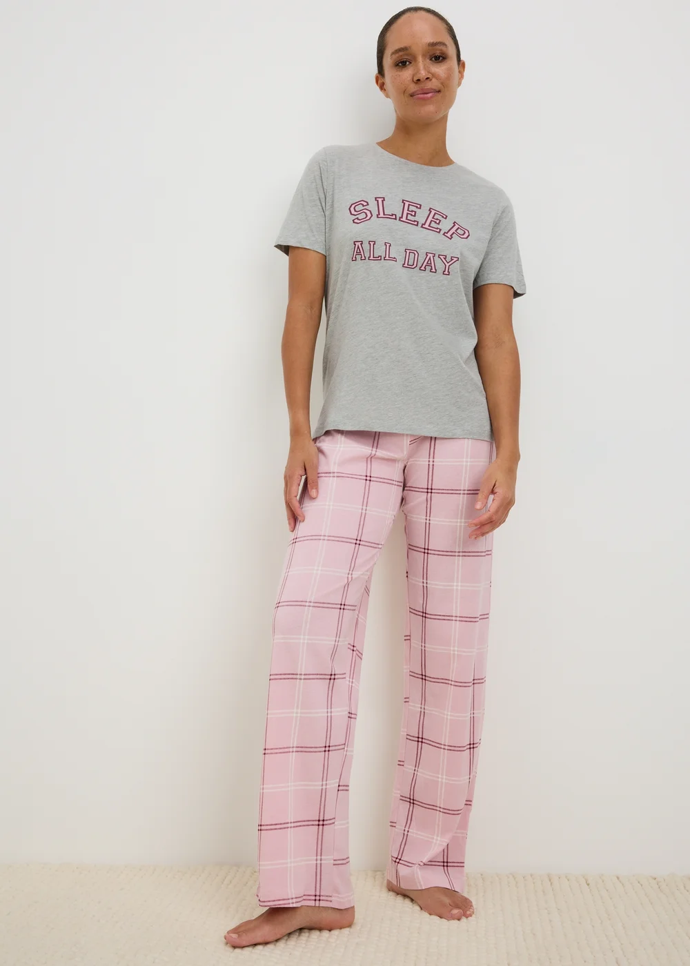 Grey Sleep All Day Checked Pyjama Set - XS Image 1