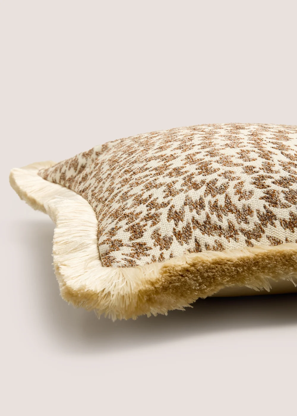 Cream Fringed Jacquard Cushion Image 2