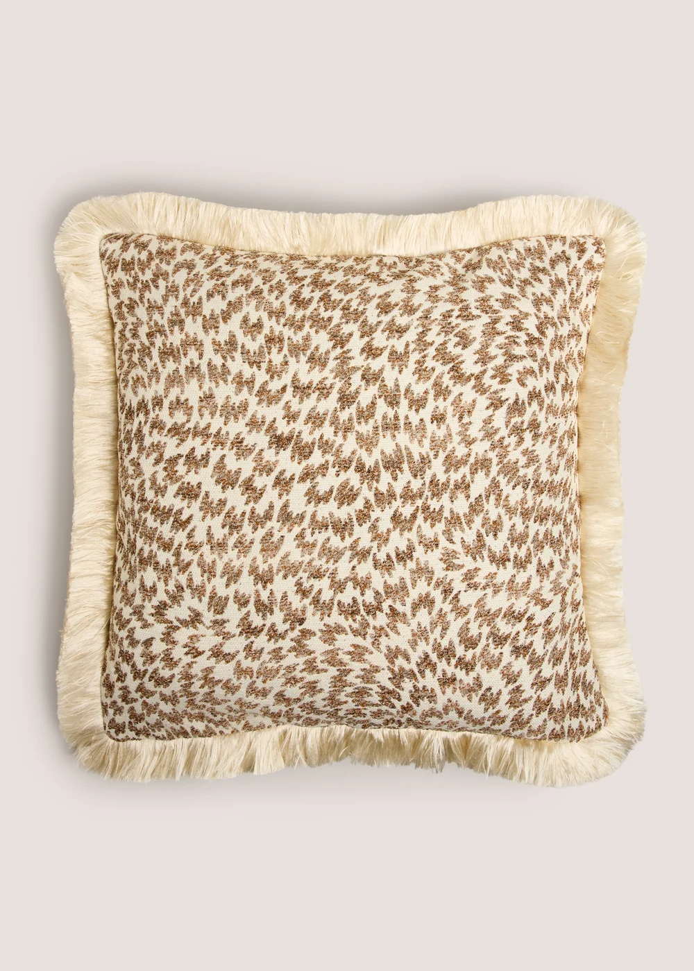 Cream Fringed Jacquard Cushion Image 1