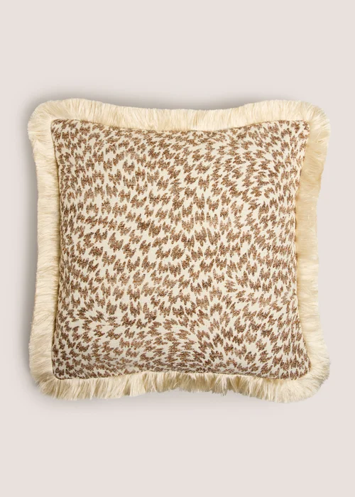 Cream Fringed Jacquard Cushion Image 1
