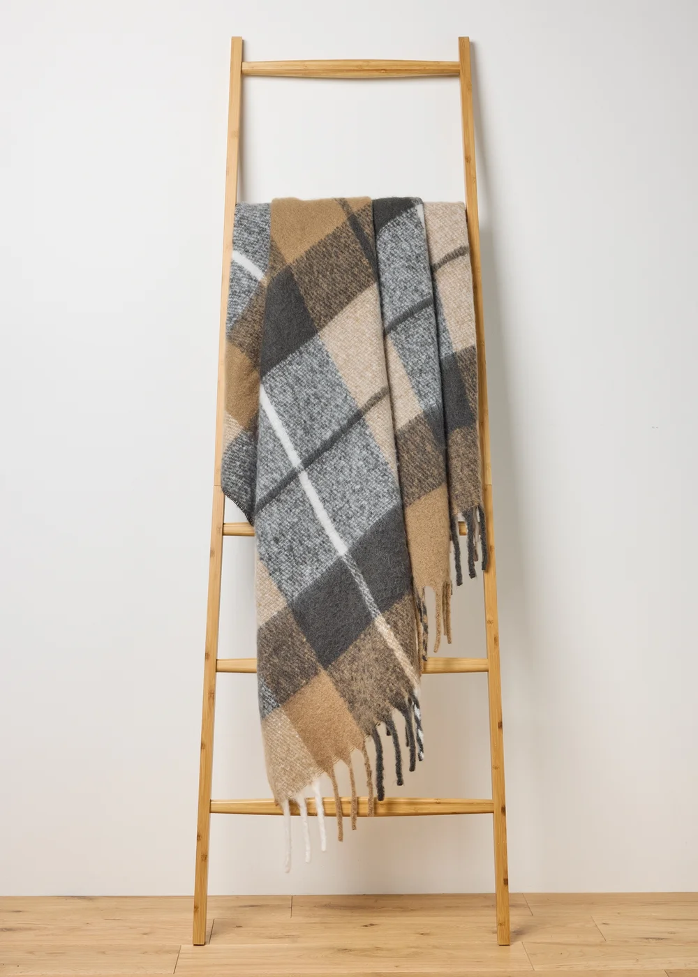 Faux Mohair Brown Checked Throw Image 1