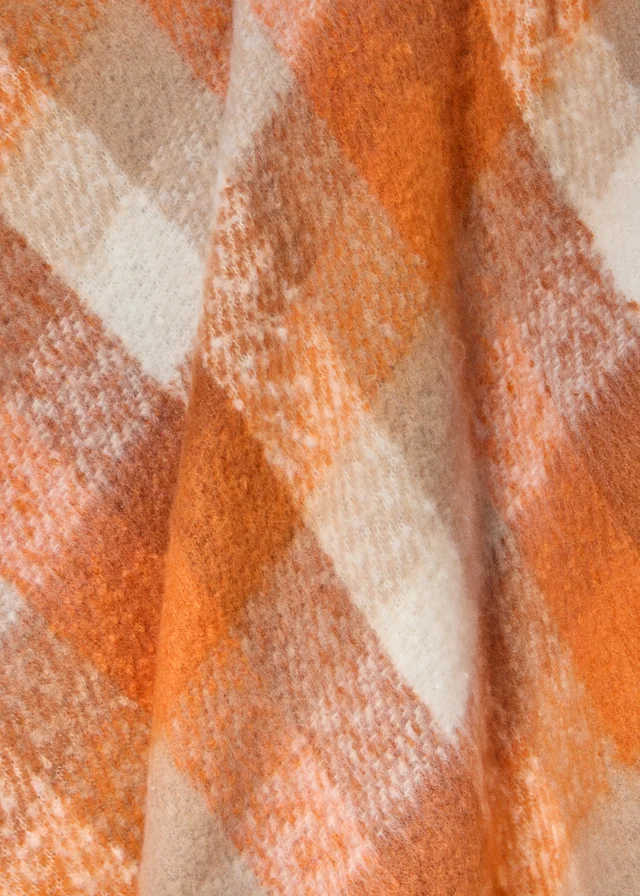 Faux Mohair Orange Check Throw