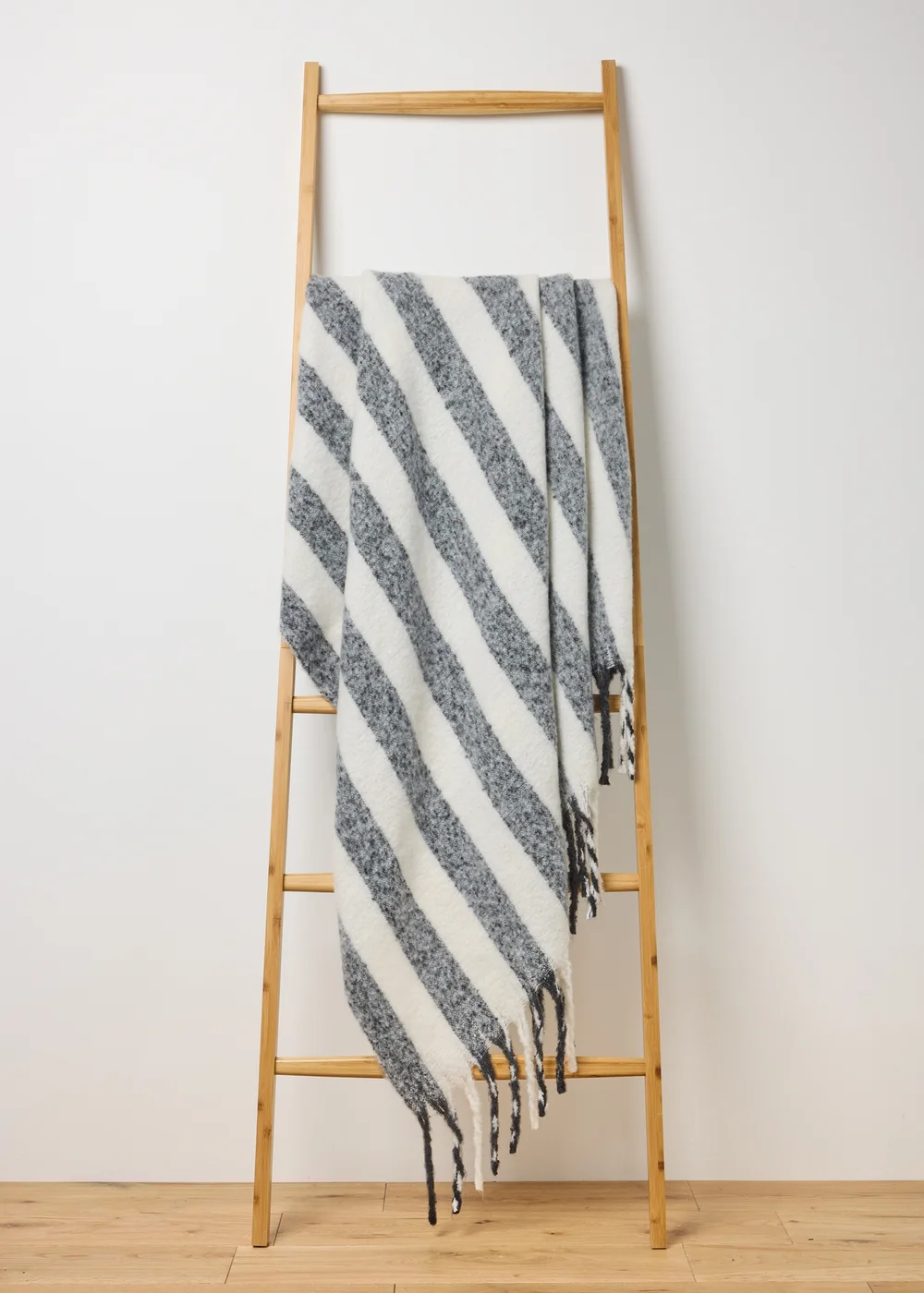 Faux Mohair Grey Stripe Throw Image 1