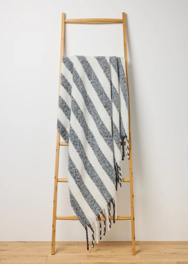 Faux Mohair Grey Stripe Throw