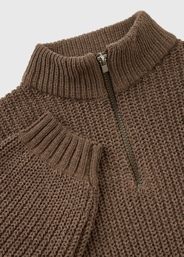 Boys Brown Knitted Half Zip Fleece (7-15yrs)