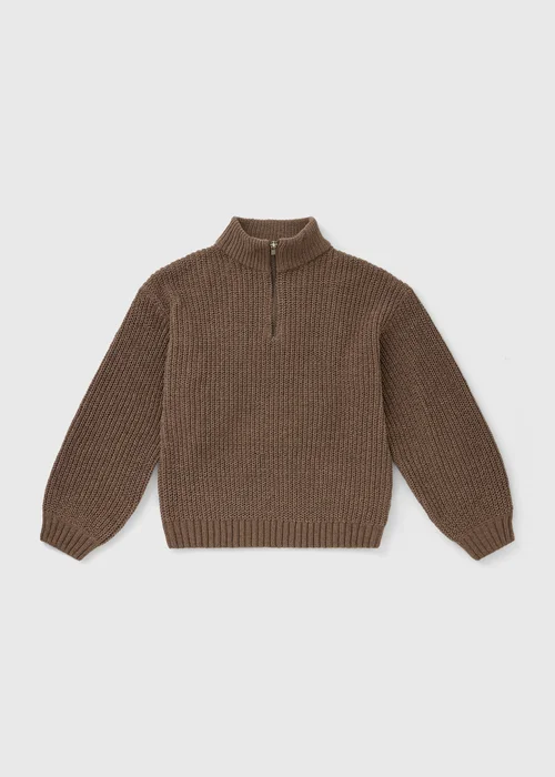 Boys Brown Knitted Half Zip Fleece (7-15yrs) - 8 Yrs Image 1