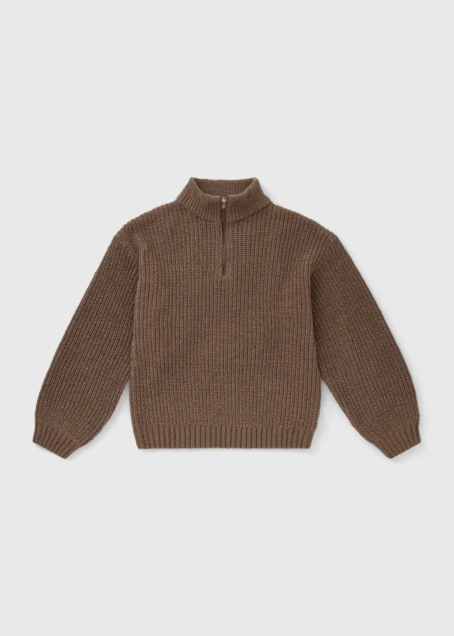 Boys Brown Knitted Half Zip Fleece (7-15yrs)