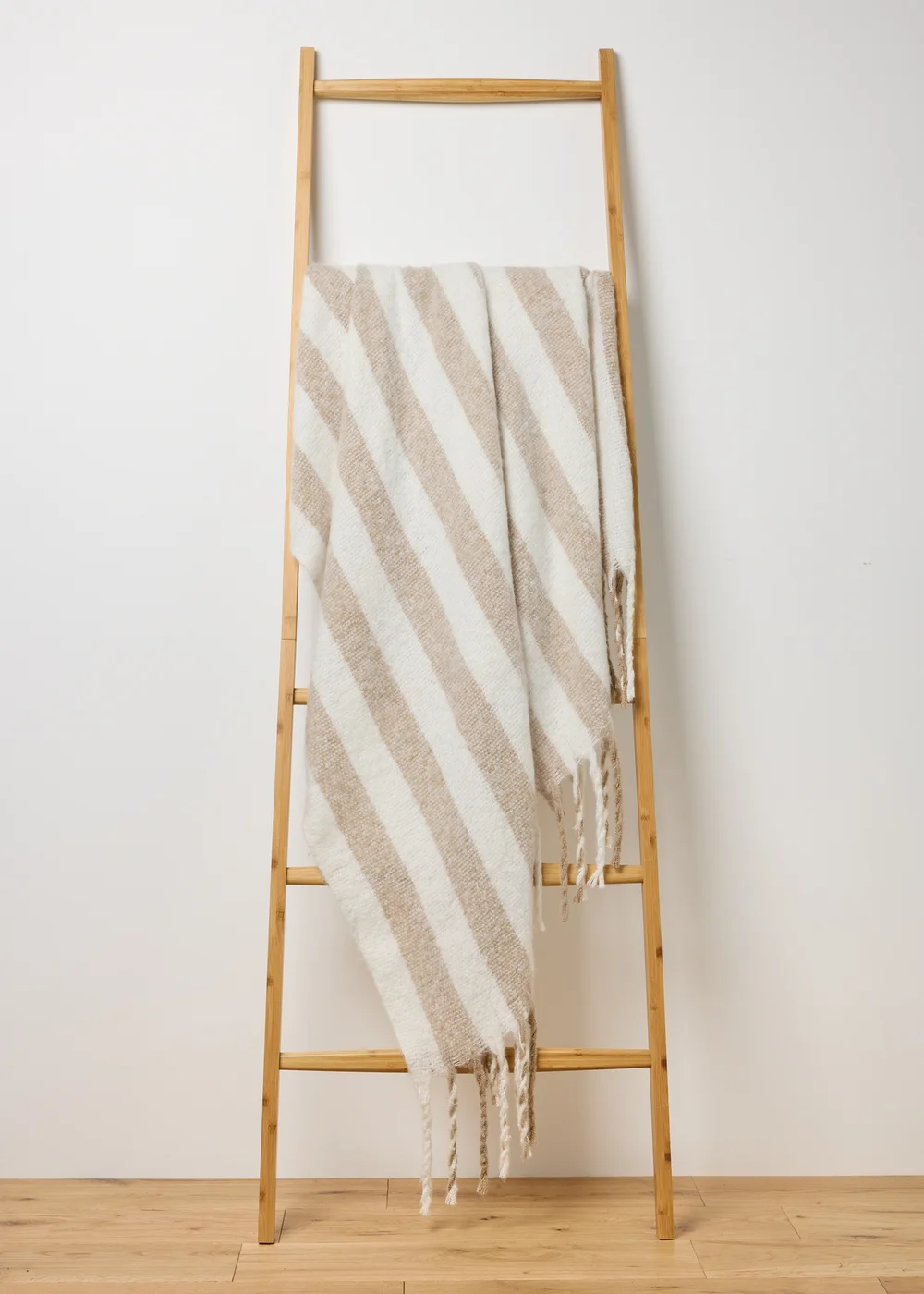Faux Mohair Beige Stripe Throw Image 1