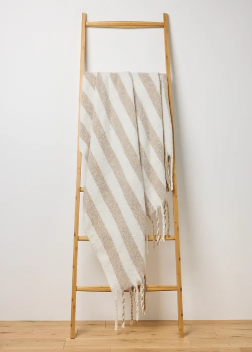 Faux Mohair Beige Stripe Throw Image 1